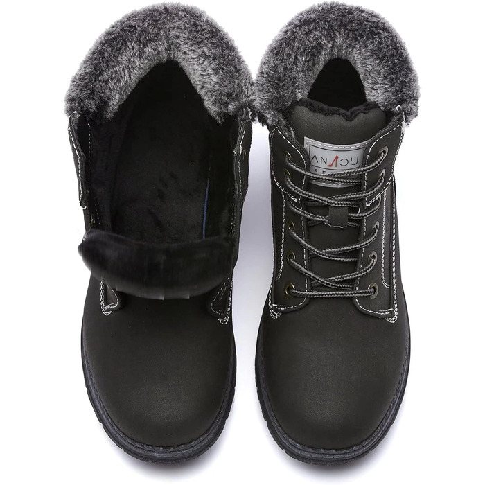 Черевики для ходьби ANJOUFEMME для жінок, зимові черевики, водонепроникні та теплі, для активного відпочинку, трекінгу та зимових прогулянок (41 EU, хутро чорне)