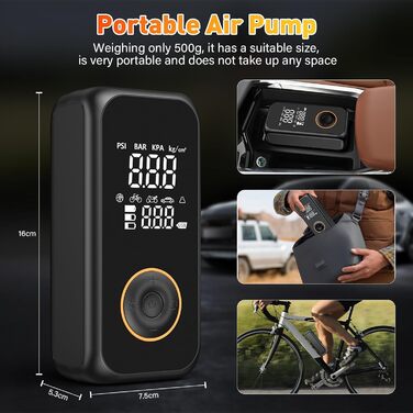 Електричний насос Onherm 6000mAh для велосипеда, авто, мотоцикла, м'ячів, SUP, 150PSI, міні-компресор з дисплеєм, портативний акумуляторний