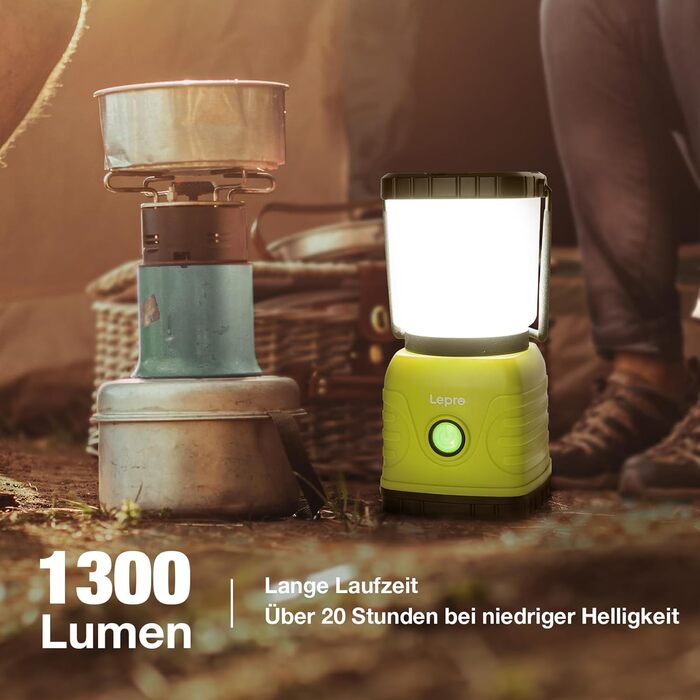 LED кемпінговий ліхтар Lepro, USB, 4 режими, 1300 люмен, з гачком та кільцем