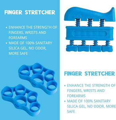 Набір для зміцнення кистей рук та передпліч (8 шт) Hand Grip Strengthener: регульовані тренажери, розтяжка для пальців, гіроскопічний м'яч (синій)