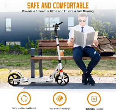 Скутер дорослий, складний, з регулюванням висоти, з поліуретановими колесами, для міста, для дівчаток та хлопчиків, підходить для ваги до 100 кг