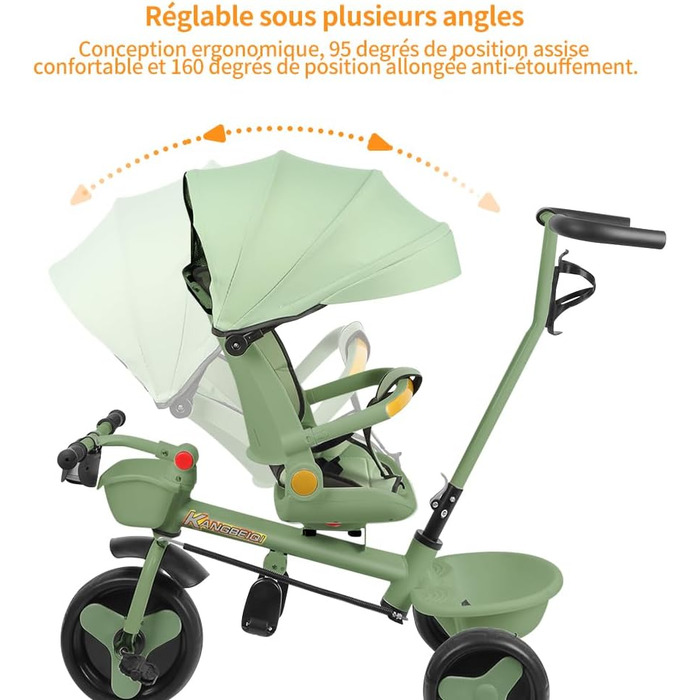 Триколісний велосипед для малюків, 5 в 1, з можливістю росту, велосипед-візок, поворотний сидіння 360°, штовхач, знімний капюшон, 3-точкова система безпеки, кошик для зберігання, 1-5 років (Зелений)