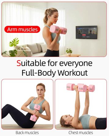Набір гантелей Abahub 4-в-1, регульовані штанги для дому, фітнесу та силових тренувань. Ідеально для жінок та початківців, рожеві гантелі 1-2.5 кг (2 шт.)