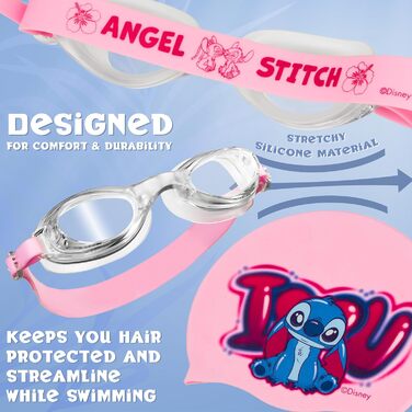 Дитячий набір для плавання Disney Stitch: шапочка для плавання та окуляри, захист від УФ-променів, антизапітні, для дівчаток 6-14 років