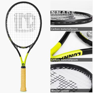 Тенісний ракеточний прилад для дорослих, 27 дюймів, довговічний, легкий, попередньо натягнутий та з повторним захопленням, підходить для початківців та середнього рівня, чорний + жовтий