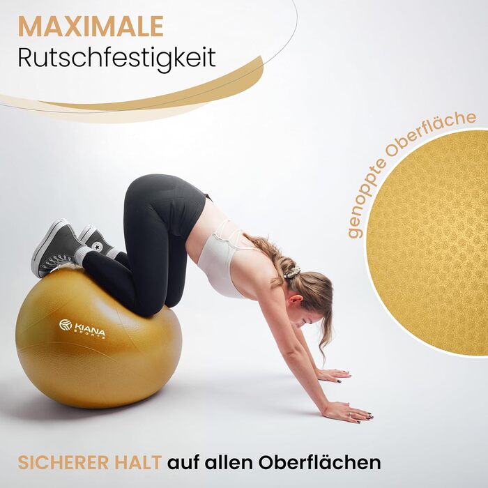 Гімнастичний м'яч KIANA SPORTS® для фітнесу та офісу - 4 розміри, з антиковзаючим покриттям, з насосом та планом тренувань. Розмір M (для зросту до 170 см), перламутрово-білий