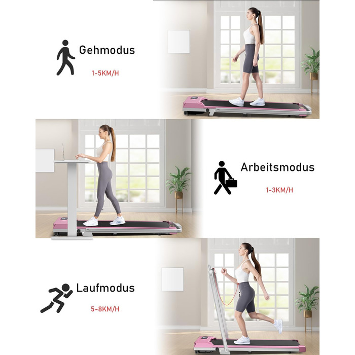 Walking Pad Klappbar з нахилом - 4 в 1 біговий килимок з нахилом 7% для дому (Рожевий)