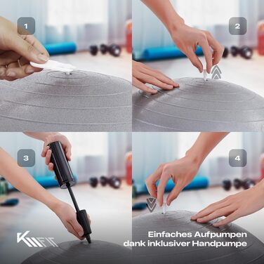 Гімнастичний м'яч KM-Fit 65 см: фітнес, йога, офіс, тренування, без BPA, сірий