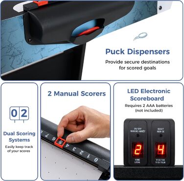 Стіл для хокею на повітрі HOMASIS, складаний, з LED-рахунком, електропривод, 2 шайби та 2 шайби, для дітей та дорослих