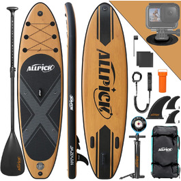Надувна SUP-дошка ALLPICK Premium 320 см з аксесуарами, універсальним кріпленням для камери, деревне декор, для дітей і дорослих, для початківців і досвідчених, вантажопідйомність 150/180 кг