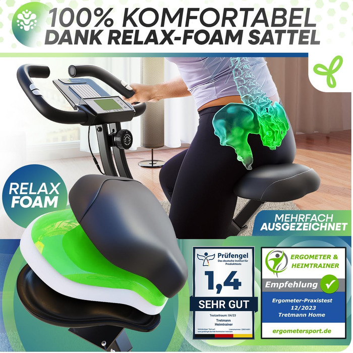 Складаний велотренажер Neu Tretmann RelaxFoam для дому, зручний та безшумний, навантаження до 150 кг, ергометр для літніх людей, спінбайк для фітнесу