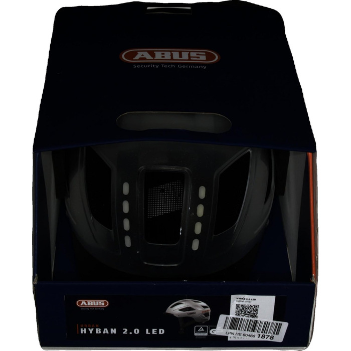 Велосипедний шолом ABUS Hyban 2.0 LED з підсвіткою, переднє та заднє світло, міцна жорстка оболонка, для чоловіків і жінок, розмір L (56-61 см), сріблястий