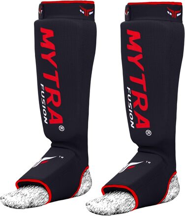 Захисні щитки Mytra Fusion для гомілки L-XL, чорні – для кікбоксингу, MMA, муай-тай, карате, кросфіту, боксу