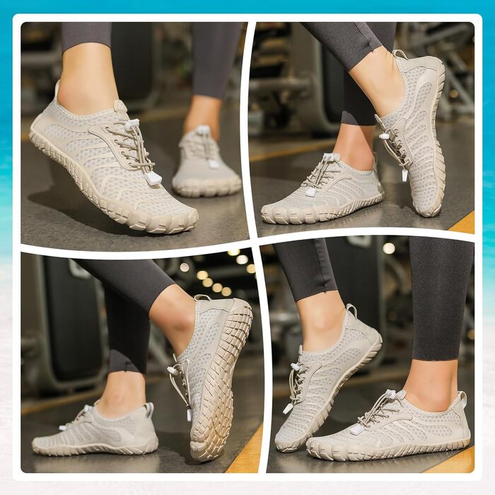 Водні черевики для плавання та відпочинку на пляжі: чоловічі та жіночі, швидко сохнуть, з дренажними отворами. Ідеально для моря, басейну, серфінгу, каякінгу та фітнесу. Унісекс, розміри 36-46 EU (38 EU, Бежевий)