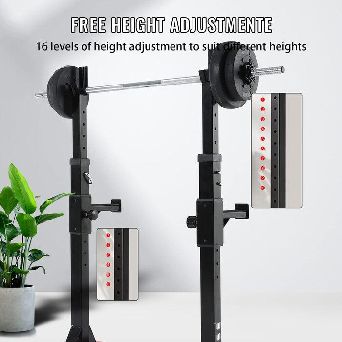 Стійка для штанги ISE Squat-Rack, 6 рівнів регулювання, 2 окремі стійки, сталева, до 200 кг, сертифікована EN 957