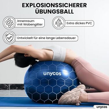 Фітбол Unycos 55/65/75 см для фітнесу, йоги, балансу та корекції. З насосом, BPA-Free, антивибуховий. #10 Зелений (55 см, #07 Темно-синій)