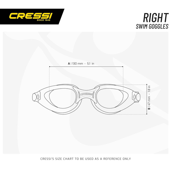 Окуляри для плавання CRESSI Right для дорослих, антифог, 100% захист від UV, прозорі лінзи, універсальний розмір, для басейну та водних видів спорту