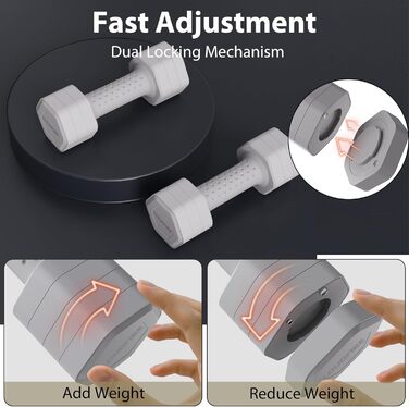 Регульовані гантелі 2 шт. в наборі, 4 в 1, гантелі з вільними вагами, гантелі для жінок вдома, набір гантелей 2.3 кг з неслизькою ручкою для домашнього спортзалу, тренувань та фітнесу, сірий колір