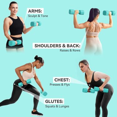 Sportneer Регульовані гантелі для жінок - набір з 2 гантелей (0,9–2,3 кг кожна), 4-в-1 набір гантелей з неслизьким ТПУ-покриттям, набір гантелей для домашнього спортзалу, фітнесу та силових тренувань (Блакитний)