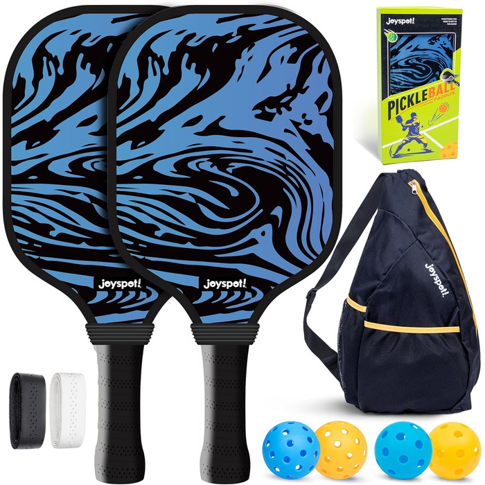 Набір для піклболу JOY SPOT! 2 ракетки, 4 м'ячі, сумка – Легкі ракетки з фібергласовою поверхнею для чоловіків, жінок та початківців – Ідеально для гри в приміщенні та на вулиці