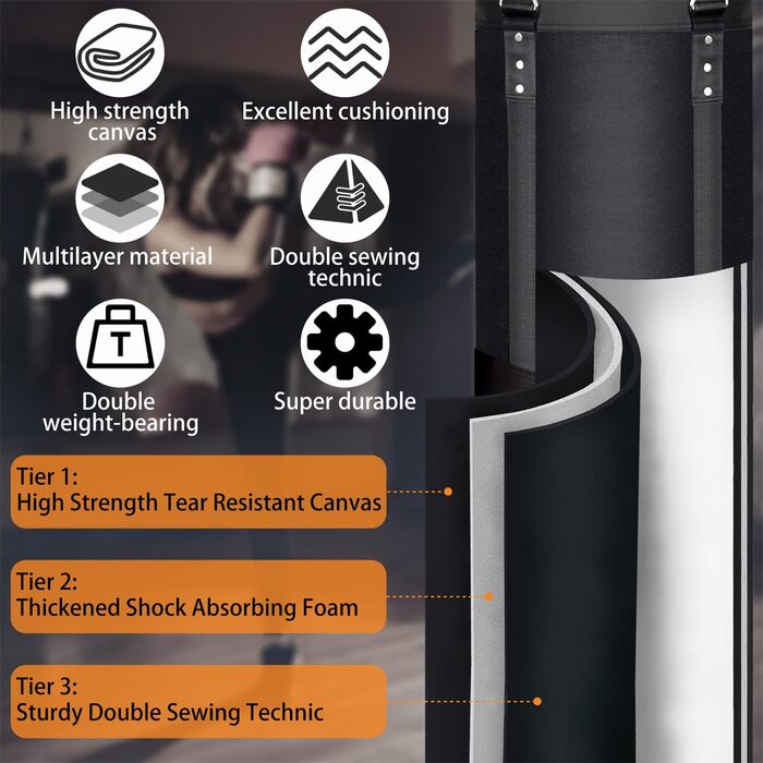 Боксерський мішок Mamxwaga з брезенту для дорослих, 122 см, міцний боксерський мішок з рукавичками 340 г для кікбоксингу, муай-тай, максимальне навантаження 81,6 кг (порожній)