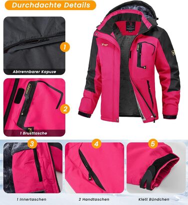 Жакет Rdruko для сноуборду та лиж, зимовий, утеплений, з софтшелу, водонепроникний, з капюшоном (рожевий, S)