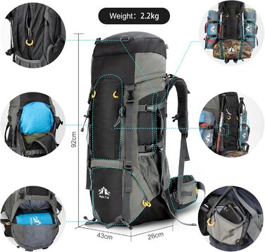 Рюкзак Night Cat 90L для трекінгу, подорожей і кемпінгу, чоловічий/жіночий, дихаючий, чорний