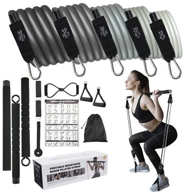 Набір еспандерів для фітнесу Pilates Bar MOACC з 5 гумовими стрічками (10/20/30/40/50lbs) для пілатесу та силових тренувань