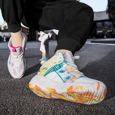 Кросівки для баскетболу та повсякденного носіння, чоловічі/жіночі, легкі, з неслизькою підошвою, рожеві/жовті, 35 EU, вузька колодка