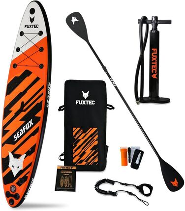 Надувна SUP-дошка Fuxtec 320×81×15 см з 3 плавниками, набір для сапсерфінгу, туристична, до 150 кг, з рюкзаком