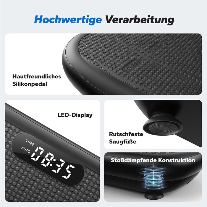 Вібраційна платформа MERACH для фітнесу та схуднення, 13 мм амплітуда, 200 кг, Bluetooth, чорна