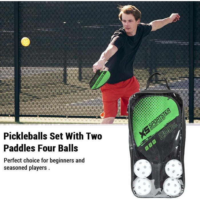 Набір для піклболу Lixada: 2 ракетки та 4 м'ячі (зелений)