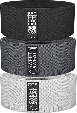 Тканинні фітнес-резинки Sweet Sweat для стегон, 3 рівні опору, антиковзні, для присідань і випадів, з сітчастою сумкою