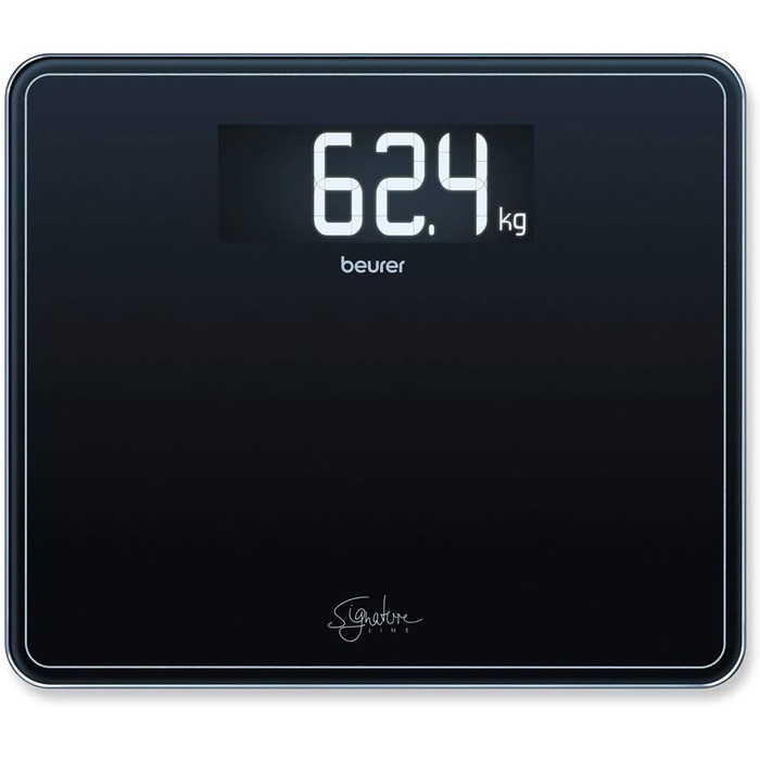 Ваги підлогові Beurer GS 410 Signature Line, чорні, скляні, з великою платформою 35x30 см, дисплей XXL, максимальна вага 200 кг