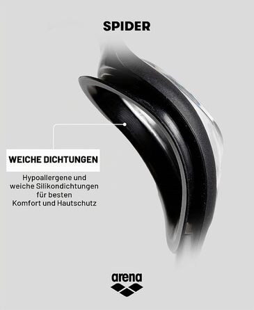 Окуляри для плавання ARENA Spider Anti-Fog Unisex (дорослі), з UV-захистом, силіконовими ущільнювачами (блакитні, smoke-mint-black)