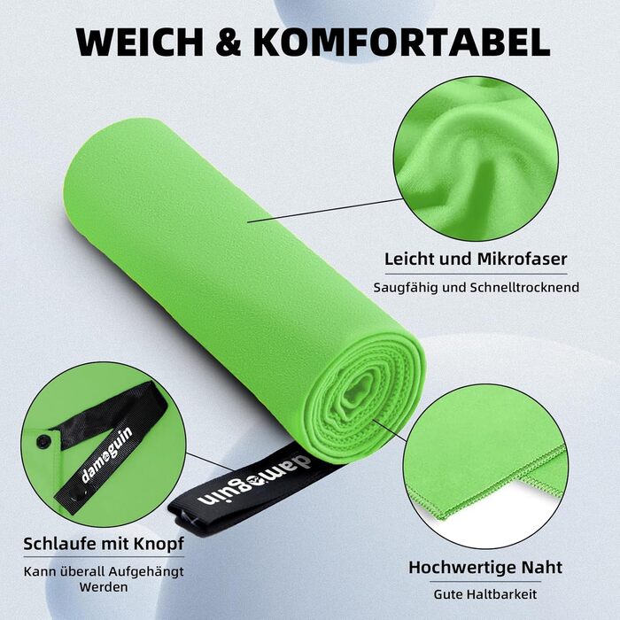 Набір рушників Damoguin 3шт: великий (180x80 см) та 2 маленькі (80x40 см) з мікрофібри. Швидковисихаючі рушники для спорту, пляжу, басейну та подорожей (зелені)