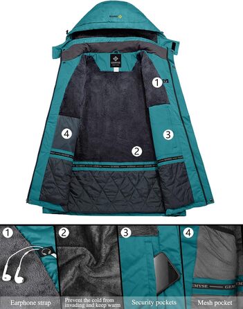 Жіноча лижна куртка GEMYSE: водонепроникна, з флісовою підкладкою, захист від вітру, з капюшоном для активного відпочинку та спорту, колір Acid Blue