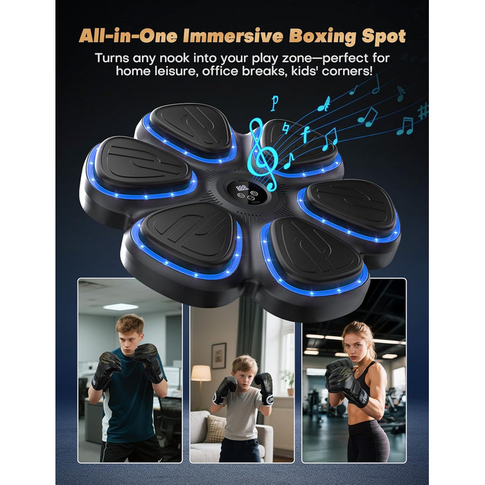 Музична боксерська машина BESSERITE з підсвіткою та рукавичками, для дорослих та підлітків