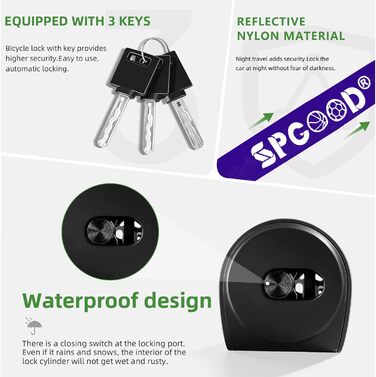 Надійне велозамк з 3 ключами, 90 см, проти крадіжок, водонепроникний чохол. Підходить для велосипеда, електросамоката, електробіка, MTB, мотоцикла, вантажного велосипеда. Чорний (870 мм)