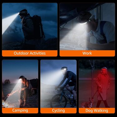 LED налобний ліхтар з акумулятором, надяскравий, широкий кут 230°, регульований фокус, 30 годин роботи, 7 режимів з датчиком руху, водонепроникний, легкий, для бігу, кемпінгу, риболовлі, 1 шт.