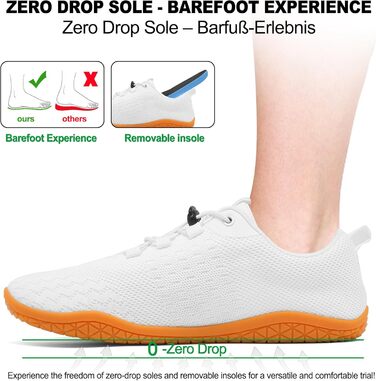 Geweo Взуття для пішохідних прогулянок без шкарпеток: зручні кросівки для жінок та чоловіків з широкою передньою частиною, легкі спортивні черевики для фітнесу, джогінгу, трекінгу, туризму. Розміри 37-47 EU, Zero-Drop підошва. Унісекс.