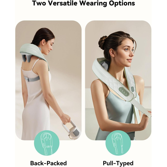 Масажер для шиї Snailax 4D з підігрівом та Shiatsu, електричний масажер для шиї, плечей та спини, зелений