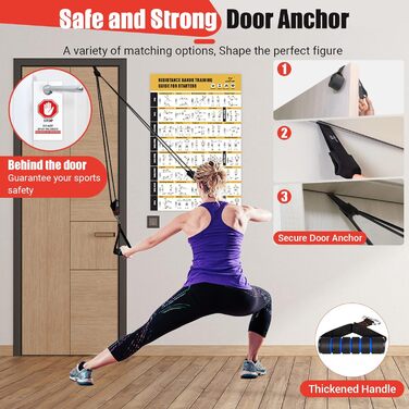 Набір еластичних стрічок для фітнесу, 5 шт. (150lbs), з ручками та кріпленням для дверей, для пілатесу та силових тренувань, чорний