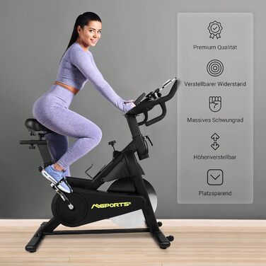 Велотренажер MSPORTS Elite Black Series з Bluetooth, 20 кг маховик, безшумний ремінний привід, фітнес-тренажер для дому