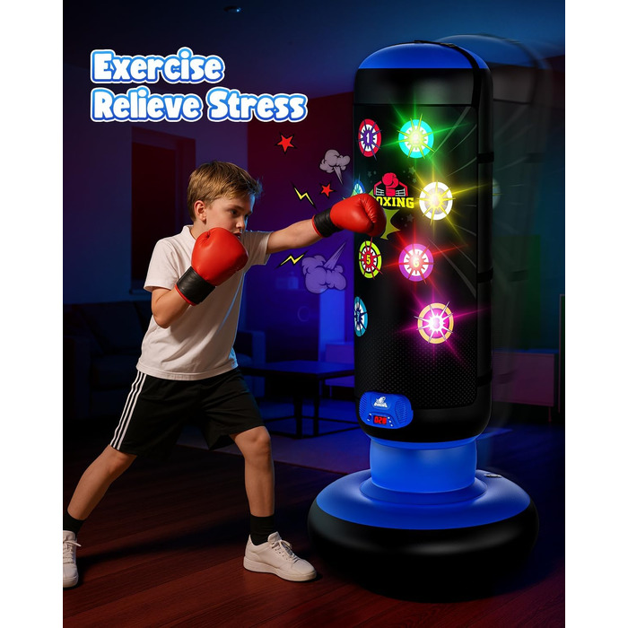 Інтерактивний боксерський мішок для дітей з підсвіткою та звуком, блакитний. Підходить для хлопчиків 6-12 років
