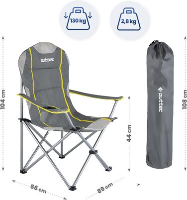 Зручний складаний стул для кемпінгу Outtec: 130 кг, висока спинка, підсклянник, сумка, зелений (сірий)