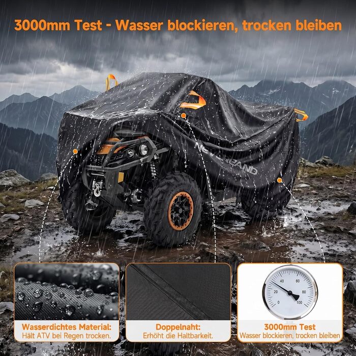 Водонепроникний чохол для квадроцикла NEVERLAN XL (210x120x115 см), захисний від UV, пилу та снігу, 210D Oxford, помаранчево-чорний