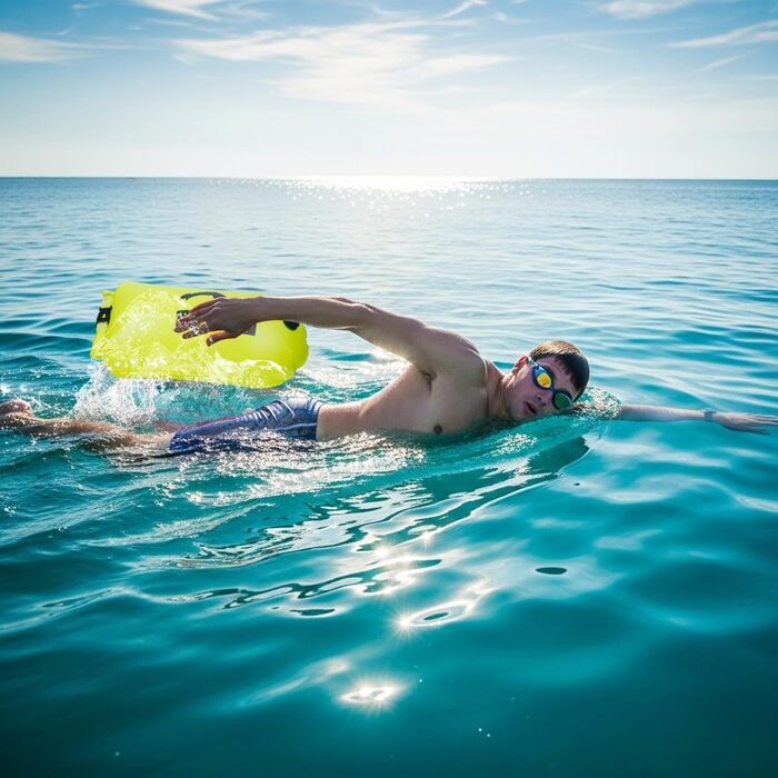 Буя для плавання 28L, Schleppschwimmer для Open Water, Triathlons, водонепроникний Dry Bag, жовтий