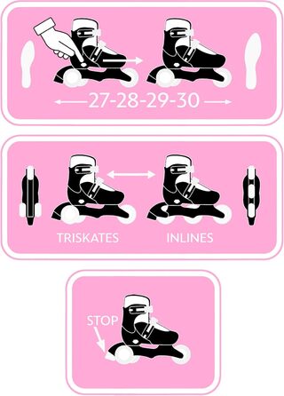 Ролики TRISKATES 2-в-1 регульовані для дітей (SKIDS CONTROL FILLE 2025, рожеві, розмір 27-30)