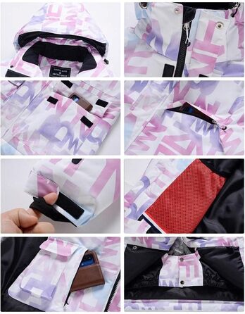 Модна жіноча гірськолижна куртка та штани, водонепроникні, вітронепроникні, кольорові, з принтом, рожевий, розмір M